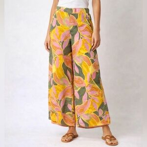 Tahari Luxe Linen Wide-Leg Cropped Floral Leaf Pants | Size Small (NWT)